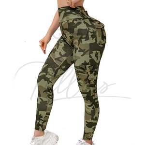 High Waist Camouflage Yoga Leggings With Pockets Full Length Spandex Polyester Four-Way Stretch Pants - Product Image 3