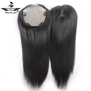 Alopecia supporto naturale europeo capelli umani pelle intorno con Clip in mano legata in seta Topper Topper in seta Top toupet per le donne bianche - Product Image 3