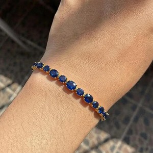 Pulsera con Dije de Zafiro Azul Ovalado Cultivado en Laboratorio en Plata de Ley 925, Joyería Fina Hecha a Mano de Lujo para Fiestas y Eventos - Product Image 2