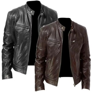 New Factory Wholesale European and American Men's PU <b>Jacket</b> for Men Teenagers Standing Collar <b>Punk</b> Leather <b>Jacket</b> for Men - Product Image 4