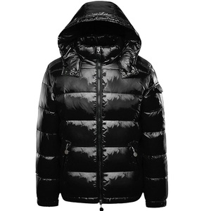 Custom Logo Men Black Color Winter <b>Bubble</b> Down <b>Coats</b> Plain Zip Blank Oversized Luxury High Shiny Glossy Puffer Jackets Hoodies - Product Image 1