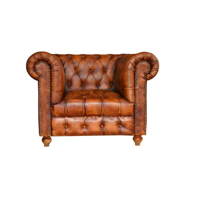 Canapé une place en cuir buff tendance avec élégant fauteuil Chesterfield en cuir buff de qualité supérieure à prix d'exportation en gros - Product Image 1