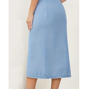 Falda Vaquera de Cintura Alta con Múltiples Botones para Mujer, Estilo Elegante y Urbano, Diseño Transpirable para Verano - Product Image 4