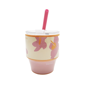 12oz Floral Pattern <b>Double</b> <b>Wall</b> Vacuum Insulated Stainless Steel Coffee Tumbler with Straw Lid - Product Image 3