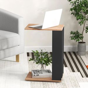 2-Tier <b>C</b>-Shaped Nightstand with Universal Wheels and Shelf Elegant <b>Side</b> <b>Table</b> for Bedroom - Product Image 1