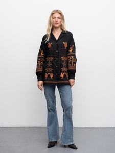 Chemisier en satin brodé de fleurs pour femmes glands Unique naturel lavable haut en coton poches avant Logo arrière longueur au genou pour les filles - Product Image 4