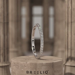 14K Solid Gold Micro Pave Lab Grown Diamond <b>Ring</b> <b>Thin</b> Stackable Eternity Wedding Band for Women - Product Image 1