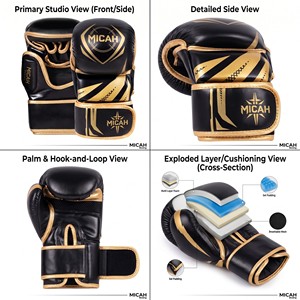 Guantes de Combate Sanda de Piel Sintética con Logotipo Personalizado, Impresión Serigráfica, Diseño de Medio Dedo, Cierre de Gancho y Bucle, para Entrenamiento de Muay Thai y MMA - Product Image 5