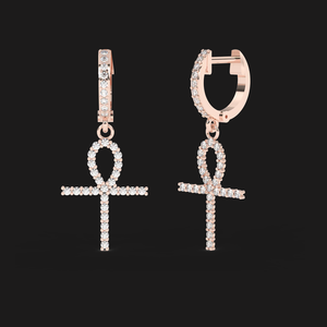 Luxury Moissanite Ankh Cross Hoop Earrings 925 <b>Sterling</b> <b>Silver</b> Pave Dangle Earrings Elegant Fine Jewelry Gift for Women Style - Product Image 5