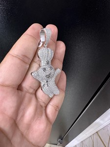 Pendentif Lapin Cartoon Personnalisé en Alliage Plaqué Argent avec Diamants Moissanite VVS Micro-Pavés, Bijou Hip Hop Unisexe, Cadeau - Product Image 2