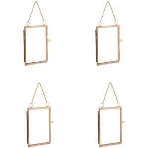 Cadres photo muraux en laiton en gros, cadre flottant double verre avec chaîne, cadre en métal doré pour fleurs pressées DIY - Product Image 4