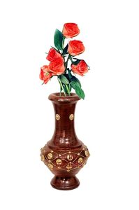 Jarrón Redondo de Madera Art Deco Hecho a Mano con Incrustaciones Doradas, Recipiente Decorativo para Flores de Color Marrón para Decoración del Hogar, 4"-6" de Diámetro - Product Image 1