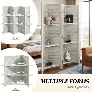White 5-Panel Privacy Screen with Storage Rack Elegant Bedroom Divider - Product Image 3