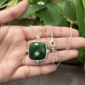 สร้อยคอจี้แฟชั่นสำหรับผู้หญิง ชุบเงิน 18k ทองเหลืองประดับพลอยหยกธรรมชาติทรงหมอน คุณภาพสูง ป้องกันการหมองคล้ำ - Product Image 5