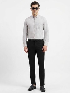 Chemise habillée homme unie gris pâle à col boutonné, manches longues, respirante, en popeline de coton, style décontracté chic, idéale pour le printemps - Product Image 1
