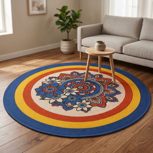Alfombra Mandala Bohemia de Algodón Ecológico Azul Amarillo Blanco para Sala de Estar, Decoración de Piso Interior, Lavable, Adorno para el Hogar, Regalo de Inauguración - Product Image 4
