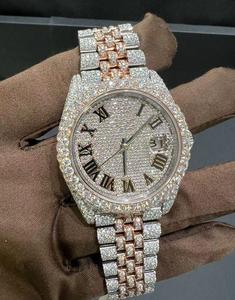 Reloj de Alta Calidad con Moissanita D VVS, Esfera de Cristal Analógica con Fecha Automática ETA, Acero Inoxidable en Dos Tonos, Oro Blanco y Oro Amarillo, Estilo Hip Hop - Product Image 4