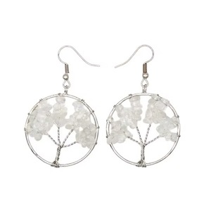 Pendientes de Gancho Hechos a Mano al por Mayor con Árbol de la Vida de los Siete Chakras, Joyería de Piedra de Ágata Natural, Estilo Feng Shui, Cristales de Piedras Preciosas del Amor - Product Image 3