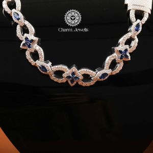 Charm_Jewells Unisex <b>Statement</b> <b>Necklace</b> 925 Silver 14K Gold Plated Moissanite Link Chain Ball Pattern IGI Certified Hip Hop - Product Image 2