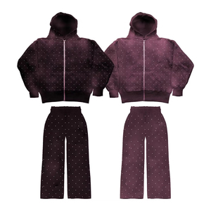 Ensemble de survêtement élégant à capuche orné de strass, veste zippée à manches longues et pantalon de jogging assorti, tenue de sport pour l'entraînement et le fitness - Product Image 6