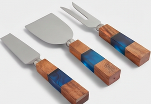 Blue Resin Wooden Handle <b>Cheese</b> <b>Knife</b> <b>Set</b> In Stainless Steel With Elegant Design Perfect Tools For Kitchenware And Tableware - Product Image 3
