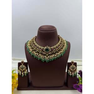 Indian Ethnic Surekha Traditional Premium <b>Gold</b> Plated Bridal Necklace & Earring <b>Set</b> - Product Image 2