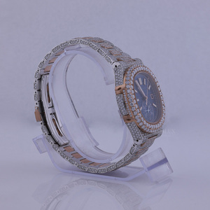 Montre de luxe pour homme avec diamants, bracelet en acier inoxydable, mouvement à quartz analogique, boîtier carré de 43 mm, fermoir déployant, chronographe - Product Image 2