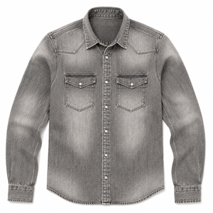 Chemise en jean vintage délavé respirant pour homme, manches longues, style streetwear décontracté, effet délavé, vente en gros, vêtements personnalisés OEM - Product Image 1