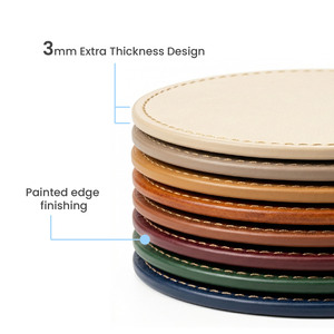 Factory Custom Leather Drink <b>Coaster</b> <b>Set</b> with Round Holder Box Classic Design Reusable & Eco-Friendly for Kitchen Accessories - Product Image 2
