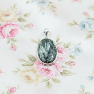 Pendentif ovale en séraphinite naturelle, argent sterling 925, plaqué or rose, or jaune, bijoux de guérison en cristal, cadeau pour femmes, unisexe - Product Image 4