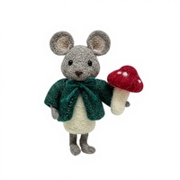 Souris en feutre de laine faite à la main, brodée, motif animal de la forêt mignon, accessoires d'anniversaire, décoration de fêtes, personnalisable pour chambre d'enfant