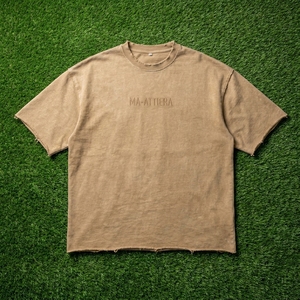 <b>Men's</b> T Shirt Beige Distressed Raw Edge Crew <b>Neck</b> Short Sleeve Oversized Fit Text Print Casual Streetwear <b>Tshirt</b> - Product Image 6