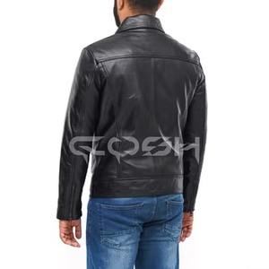 Chaqueta de Cuero Negra con Cierre, Estilo Cuello Camisero Versátil para Hombre - Product Image 6