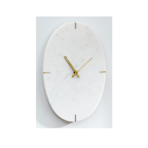 Luxury Oval Marble Wall <b>Clock</b> Silent Mechanism Minimalist White Face Gold Markers/Hands Modern Frameless Design for Weddings - Product Image 1