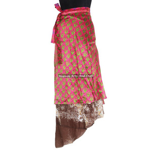Fabulous Two Layered Reversible Silk Sari Magic Long <b>Wrap</b> <b>Skirts</b> Women Wear Vintage Silk Sari Long Length <b>Wrap</b> Around <b>Skirt</b> - Product Image 1