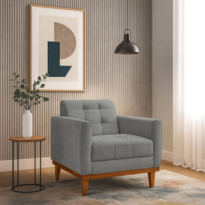 Modern Fabric Armchair Tufted Single <b>Sofa</b> Chair with Solid Teak Wood <b>Legs</b> <b>for</b> Living Room - Product Image 1