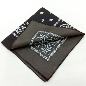 <b>Black</b> Cotton Bandana Square <b>Scarf</b> Silk Screen Printed White Paisley Breathable Multifunctional Casual Style Four Seasons Use - Product Image 1