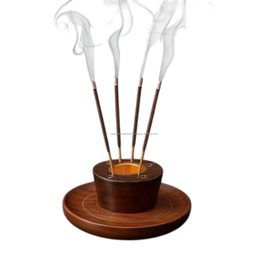 Traditional Wooden Incense Burner Brass Cup Multi Stick Holder with Ash Catcher for Aromatherapy Home <b>Decoration</b> - Product Image 2
