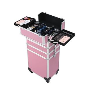 Valigia Trucco 4-in-1 in Alluminio con Ruote - Stile Trolley Intercambiabile Rosa - Product Image 4