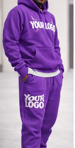 Ensemble de survêtement homme en molleton 100 % coton épais et respirant pour l'hiver, style streetwear, avec logo personnalisé, vente en gros, comprenant un sweat à capuche et un pantalon de survêtement - Product Image 4