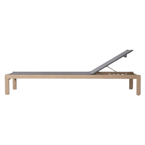 Chaise longue d'extérieur Emma moderne en teck avec dossier réglable en tissu textilène respirant pour piscine – Offre spéciale - Product Image 2