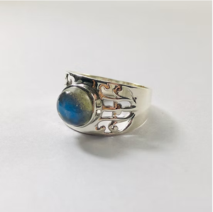 JAIPUR SILVER Designer Vintage Classic 925 Silver <b>Labradorite</b> <b>Ring</b> (3.4 Grams) Wide Band Stylish Gift Jewelry - Product Image 2