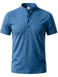 Men's Stand Collar Short Sleeve Jersey Knitted Polyester/Cotton T-Shirt Regular Fit Solid Color Casual Regular Length Blue - Product Image 3