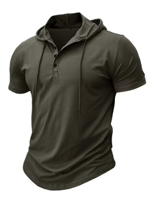 Camiseta de Manga Corta con Capucha para Hombre, Poliéster/Algodón, Transpirable, Ecológica, Corte Regular, Diseño Casual - Product Image 3