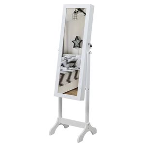 Organizzatore di Gioielli in Legno Bianco a 4 Livelli con Luce LED Blu, 2 Cassetti, Specchio Regolabile, 8 Luci LED Blu, Non Completo - Product Image 4