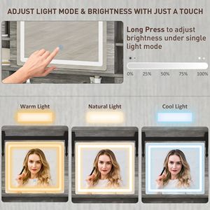 Juego de tocador gris con taburete cómodo, cajones de almacenamiento, estantes de gabinete para dormitorio, tocador de maquillaje, características de luces de espejo - Product Image 4