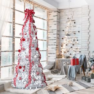 Albero di Natale Artificiale Pre-Illuminato da 2,13 m Completamente Decorato con 170 Luci Calde e Ornamenti Rossi per Casa e Ufficio - Product Image 4