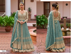 Conjunto de Lehenga Anarkali Azul Bordado, Vestido de Boda Pakistaní Indio con Dupatta, Sin Mangas, Ropa Formal Festiva - Product Image 3