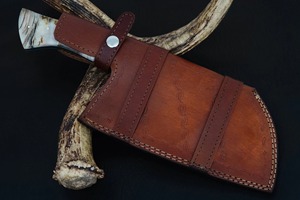 Handmade 8-Inch Damascus Steel Cleaver <b>Knife</b> with <b>Bone</b> <b>Handle</b> Ambidextrous Design Modern Style Dishwasher Safe Leather Sheath - Product Image 6