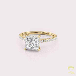Anillo de Compromiso Vintage con Halo Oculto de Corte Ovalado, Anillo de Boda Solitario con Engaste de Garras Chapado en Oro de 14K con Diamantes Cultivados en Laboratorio - Product Image 4